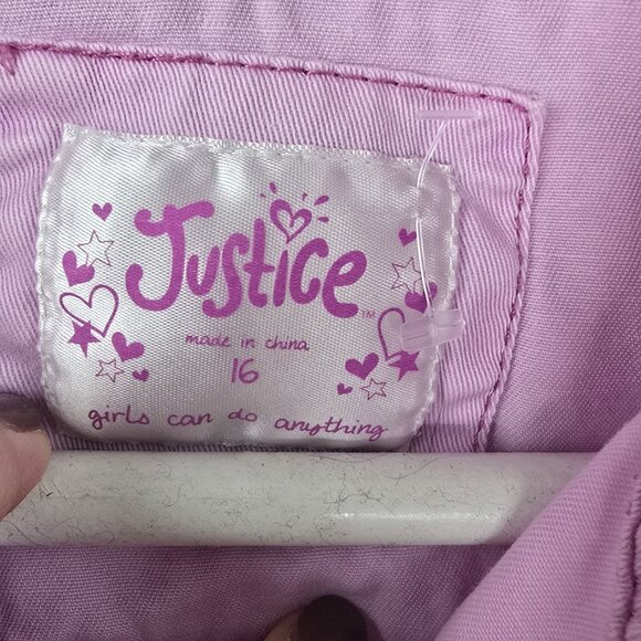 Justice Girls Pink Cropped Denim Jacket Size 16 Cotton/Spandex - Picture 3 of 7